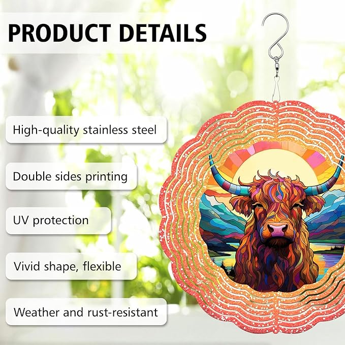 Cow Wind Spinner, Cow Stained Glass Wind Spinner, Wind Sculpture Cow Wind Spinners for Garden Patio Yard Decor