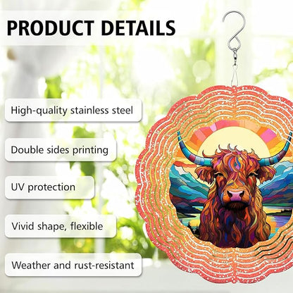 Cow Wind Spinner, Cow Stained Glass Wind Spinner, Wind Sculpture Cow Wind Spinners for Garden Patio Yard Decor