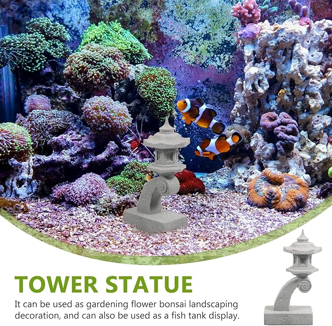 OSALADI Miniature Japanese Lantern Pagoda Figurines Asian Sandstone Tower Statue Fish Tank Aquarium Ornament Fairy Garden Accessories Zen Terrarium Bonsai Decorations