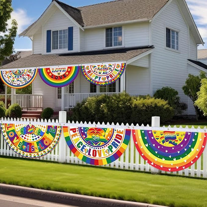 6 Pcs Gay Pride Bunting Fan Flag Lgbt Rainbow Bunting Flag Happy Gay Day Garden Half Fan Banner Decoration Holiday Indoor Outdoor Yard Decor, 1.5 x 3 ft