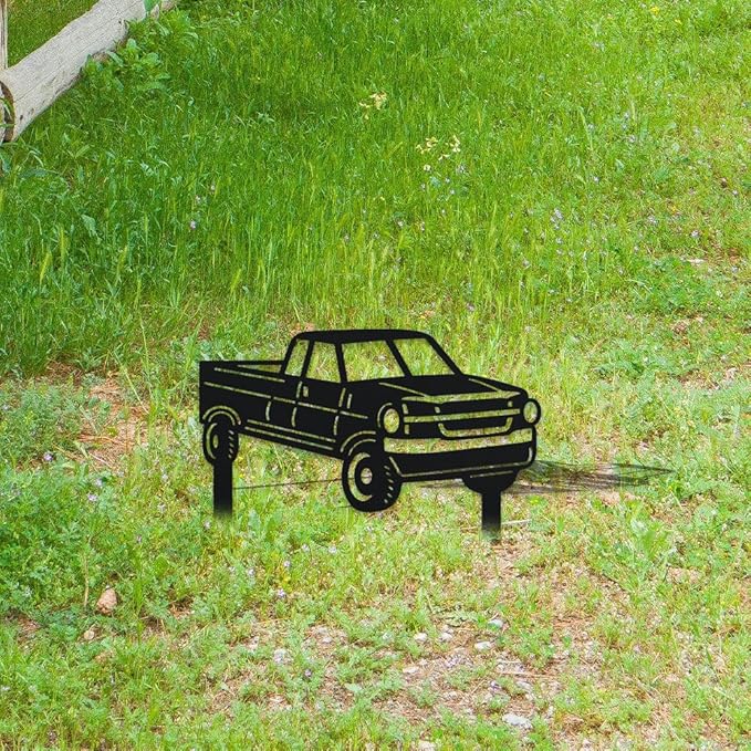 WADORN Pickup Truck Decorative Silhouette Garden Stakes, Metal Truck Car Stakes Statues Ornaments Lovers Gifts Yard Art Black Silhouette Yard Outside Decor for Backyard Patio, 9.8x10.6 Inch