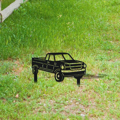 WADORN Pickup Truck Decorative Silhouette Garden Stakes, Metal Truck Car Stakes Statues Ornaments Lovers Gifts Yard Art Black Silhouette Yard Outside Decor for Backyard Patio, 9.8x10.6 Inch