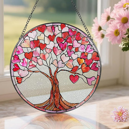Stained Glass Window Hanging - 8 in Heart Sun Catchers Indoor Window - Suncatcher Decor for Valentine for Women, Her, Wife, Couple, Girlfriend - Mother's Day, Anniversary, Christmas, Birthday Gifts