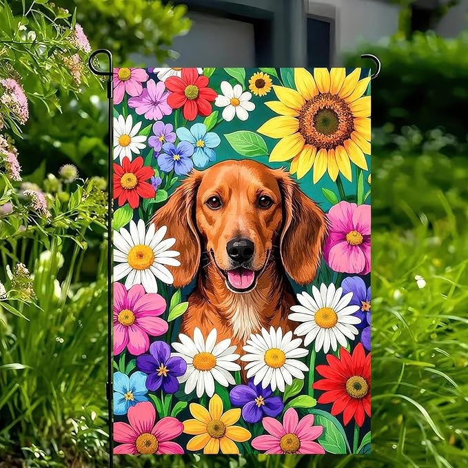 BlissYard Hello Spring Garden Flag 12x18 Inch Double Sided Cute Golden Retriever Seasonal Welcome Small Flags For Outside Outdoor Decor Yard Farmhouse Holiday Spring Summer Decorations Yard Flags