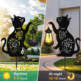 ZFNN Solar Garden Statues Cat Decor - Outdoor Metal Lantern Silhouette Stake, Waterproof Solar Lights for Yard Patio Lawn Pathway Art Decoration, Unique Gardening Gifts for Women Mom Cat Lovers