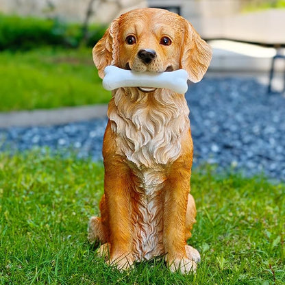 COWOS Solar Dog Statue with Glowing Bone, Golden Retriever Dog Statues for Outdoor Garden Decor, Weatherproof Dog Figurines and Pet Memorial Gift