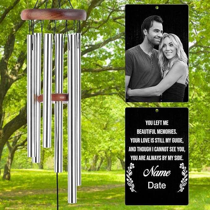 Personalized Wind Chimes Memorial Engraved Gift,Custom Sympathy Wind Chime for Loss of Loved One,Customized Mother Father Dog Pet Family Remembrance Bereavement Gifts