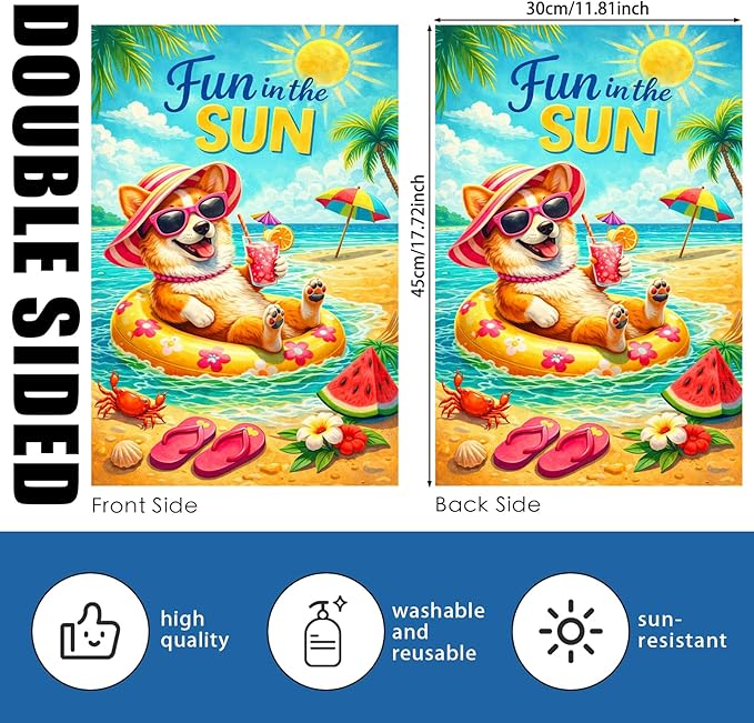 Nuxovilar Summer Garden Flag Fun In The Sun Beach Dog Float Pattern Polyester 12x18 Inches Garden Flags for Outside Playful Decor Yard Porch Pool