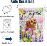 Happy Easter Dog Garden Flag Golden Doodle Spring Flags Buffalo Plaid Bunny Eggs Yard Flag for Outside 12x18 Double Sided Small Decorative Floral Outdoor Flag