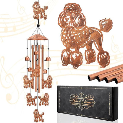 Poodle Wind Chimes for Outside Metal Windchimes Poodle Gifts for Women Men Garden Decor for Patio Yard Memorial for Dog Lovers