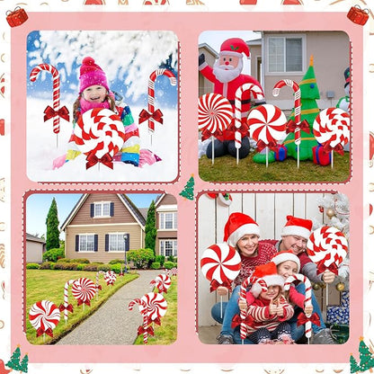 Glenmal 12 Pcs Christmas Yard Decor Outdoor Peppermint and Candy Cane Yard Decorations with Stakes Waterproof Xmas Garden Lawn Pathway Decorations Christmas Decor Outside(Red Peppermint)