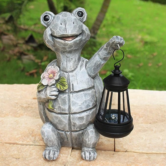 Solar Garden Outdoor Statues Turtle with Lights Resin Statue with Solar Lantern, Decorative Lawn, Yard Outdoor Decoration and Gifts (Turtle 2)