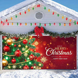 IVN Christmas Garage Door Cover Decoration 13x6ft Decorated Green Tree with Ornaments Red Holiday Merry Christmas Garage Door Banner Home Garage Door Front Yard Decor for Xmas Eve Holiday Outdoor