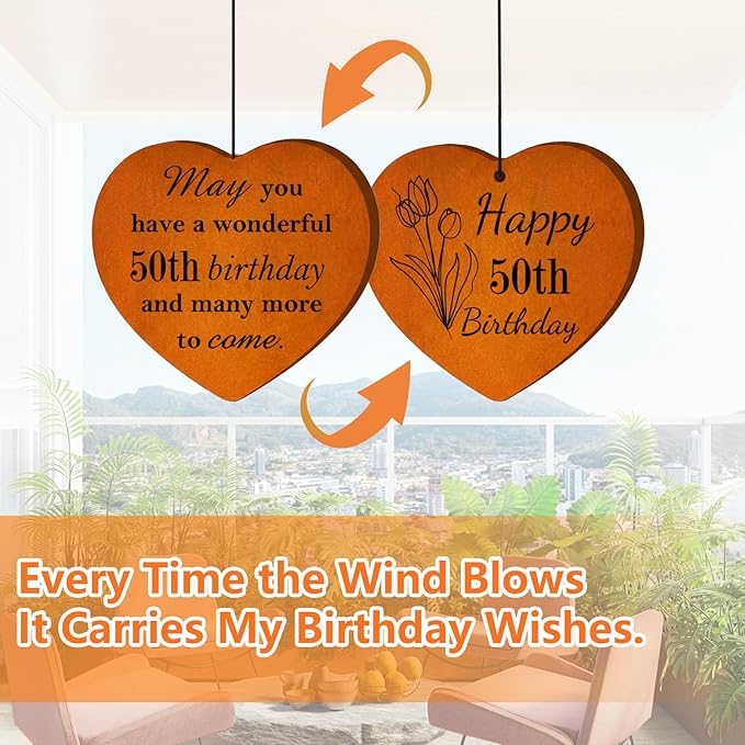 50th Birthday Gifts for Women, 25.5" Aluminum Wind Chimes for Outside with Heart Catcher, Unique Birthday Gifts for Mom, Grandma, Sister, Wife & Friend, Soothing Tone Wind Chime for Home Decor