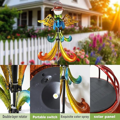 Yard Garden Wind Spinners - Large Outdoor Metal Wind Spinners with Stake, Yard Art Lawn Garden Decor Colorful Angel-Shaped Wind Vane (19.5" W x 79" H)