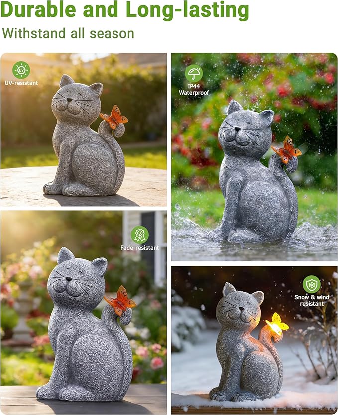Nacome Cat Outdoor Statues for Garden: Outside Decor with Butterfly Clearance for Yard Art Lawn Ornaments Porch Patio Balcony Home House for Grandma Mom Women
