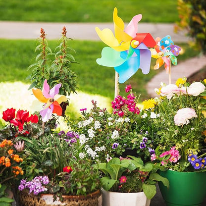 HARFINGTON 50pcs Windmills for The Yard Garden 15" x 7.5" 4 Leaves Pinwheels Wind Mills Spinners Windproof Waterproof Bird Devices with Stakes for Patio Decor, Pink