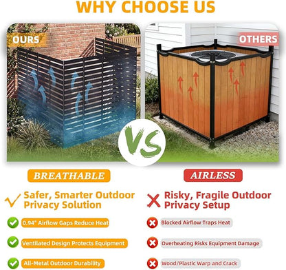 46.4" H X 47.3" W Metal Privacy Screen Outdoor - 10 Panels Freestanding Privacy Fence Panels with Stakes - Decorative Garden Air Conditioner Trash Can Pool Equipment for Backyard Patio