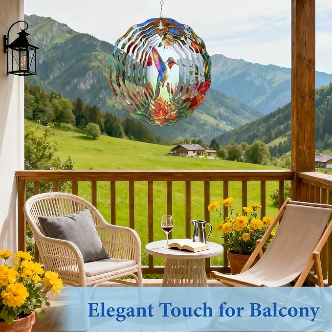 Wazzio Hummingbird Wind Spinner, Hummingbird Gifts for Women Men Mom Wife Grandma, 12" Metal Outdoor Indoor Hanging Ornament for Garden Porch Backyard, Gift for Birthday Thanksgiving Christmas