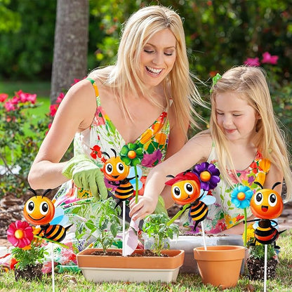4 PCS Metal Bee Garden Stakes Decorative, ULENDIS Colorful 12.2 Inches Outdoor Bee Garden Decor stakes, Vivid Bee Yard Art Ornaments for Lawn Porch Pathway Patio Plant Pot Flower Bed