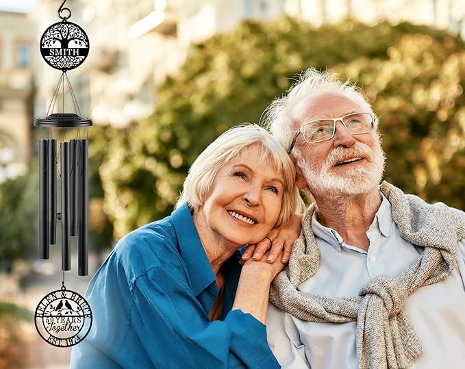 Personalized Anniversary Wind Chime Gift,15th 20th 25th 30th 35th 40th 50th 60th 65th 70th Any Year Anniversary Wedding Gift for Couple,Custom Wind Chime Gifts for Him or Her or Parents