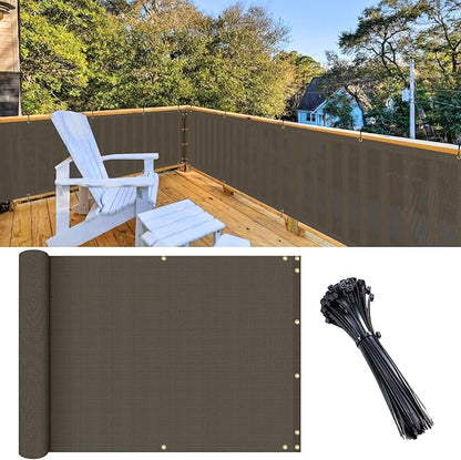 SunnyRoyal 3'x10' Balcony Privacy Fence Screen Apartment Railing Deck Cover, 3FT Outdoor Patio Screens with Zip Ties, HDPE Shade Cloth with Grommets, Mesh Fabric for Porch Backyard, Brown