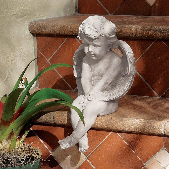 Design Toscano JE101261 Angel of Meditation Shelf Sitting Statue, 13 Inch, Polyresin, Antique Stone