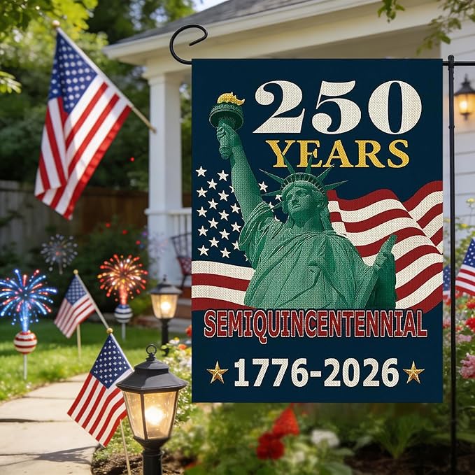250th Anniversary USA Patriotic Garden Flag 12x18 Inch, Double Sided Weatherproof Yard Banner with Statue of Liberty & American Flag Design, 1776-2026 Commemorative Garden Flag for Outdoor Decor