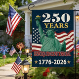 250th Anniversary USA Patriotic Garden Flag 12x18 Inch, Double Sided Weatherproof Yard Banner with Statue of Liberty & American Flag Design, 1776-2026 Commemorative Garden Flag for Outdoor Decor