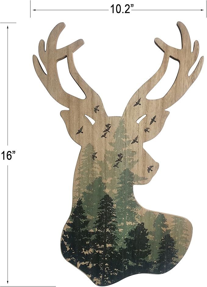 Limygus Wall Hanging Decor Deer Head Wall Art MDF, 10x16 inches, Unframed, Indoor, Home Office, Bathroom, Bedroom, Living Room, Wood, Art Deco, 0.66lbs