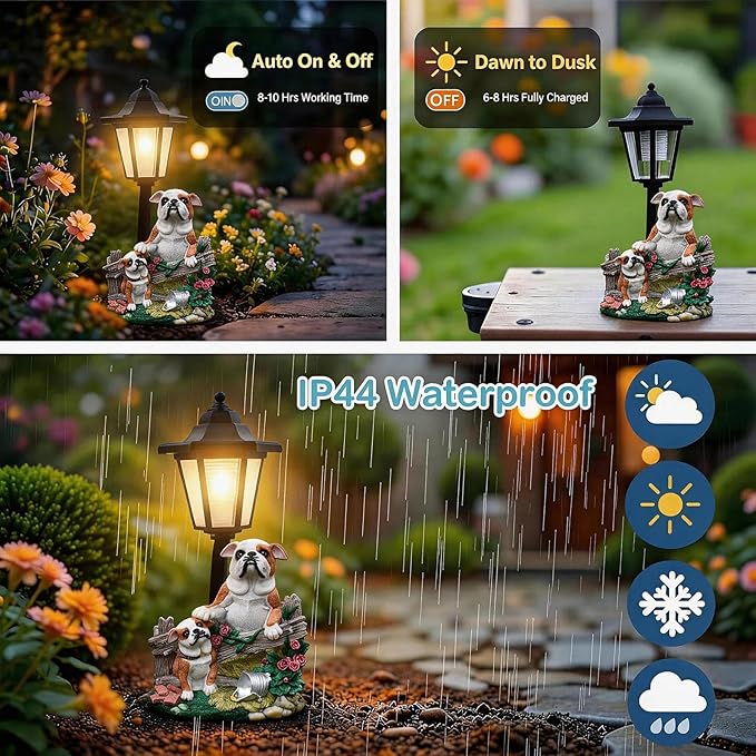 Bulldog Solar Lights Outdoor Garden Decor Waterproof Resin Dog Statues Yard Art Gifts Patio Lawn Pathway