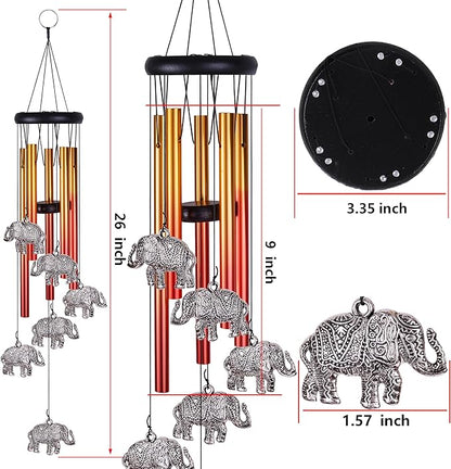 Elephant Wind Chimes Outdoor/Indoor Decor - Pure Hand-Made Mobile Romantic Wind Catcher, 28" Elephants Wind Chimes for Home, Xmas, Gift for Mom, Balcony, Patio, Garden Decoration(6 Elephants, 5 Tubes)