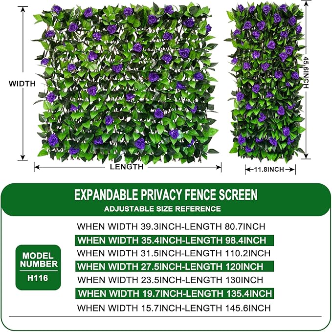 Expandable Fence Privacy Screen for Balcony Patio Outdoor,Decorative Faux Ivy Fencing Panel,Artificial Hedges