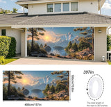 ANNA QUEEN Mountain Lake Sunset Garage Door Banner 6 x 13FT, Scenic Lake, Forest, and Snowy Mountains Sunset, Nature Landscape Backdrop for Yard, Parties, Holiday Home Decor