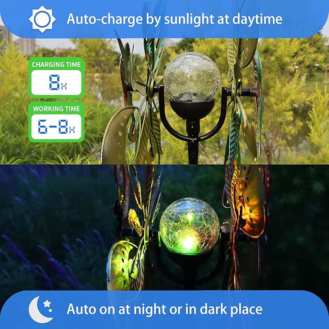 Flamingo Solar Wind Spinner with Color Changing LED Light, Wind Sculptures & Spinners Outdoor Metal Stake Yard Spinners, Garden Wind Catcher Wind Mills, Lawn&Garden