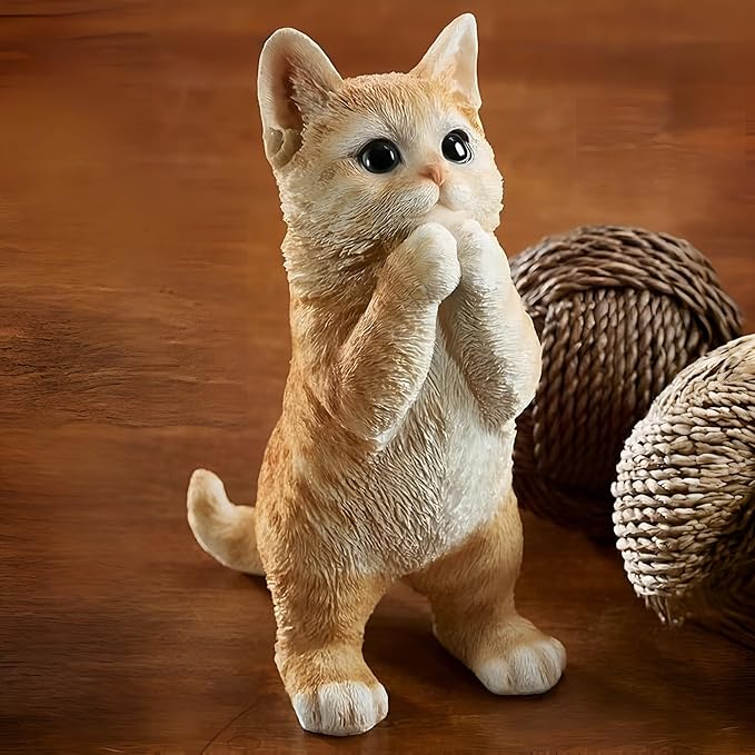 Elenon Praying Cat Figurine Garden Decor, Ornaments Pets Memorial Art Decorative, Kitten Statue Gift for Home Yard Patio Lawn Flower Bed (Orange)