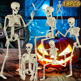 18 Packs Skeleton Halloween Decorations Outdoor with 16" Full Body Posable Joints Skeletons Decor, Halloween Party Decor Indoor, Yard Garden Lawn Graveyard Haunted House Props Spooky Party Decorations