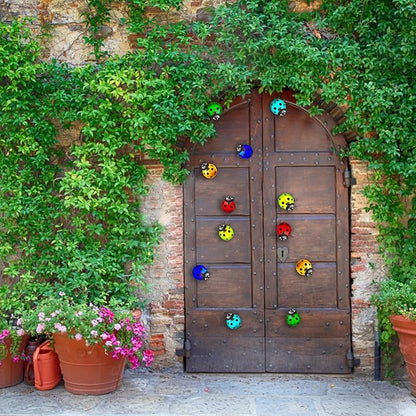 Surakey Metal Garden Decor for Outside Cute Ladybugs Yard Art Lawn Ornaments Wall Sculptures & Statues Iron Ladybug Wall Decoration Outdoor Fence Decorations for Patio Park (Red)