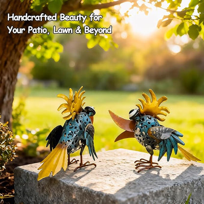 Metal Yard Art - Metal Bird Garden Decor, Outdoor Animal Sculpture Lawn Art Decor, Large Yard Art for Patio Balcony Front Backyard - Birthday Gifts for Mom Grandma Women