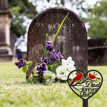 Rngmsi Dad Grave Decorations for Cemetery, Metal Sympathy Memorial Stakes for Loss of Father, Cardinal Cemetery Decorations for Grave Outdoors Yard Garden(12 X 7.5 Inches)