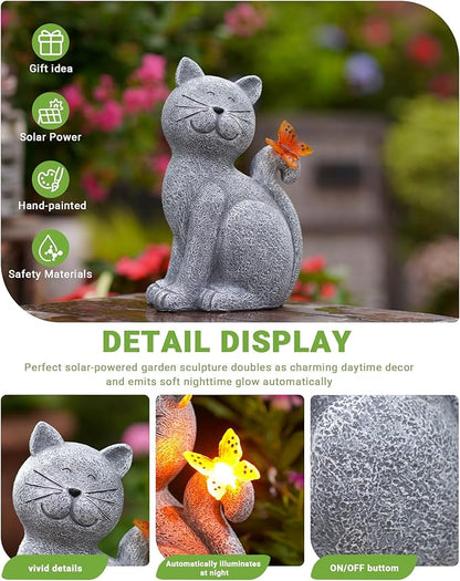 Nacome Cat Outdoor Statues for Garden: Outside Decor with Butterfly Clearance for Yard Art Lawn Ornaments Porch Patio Balcony Home House for Grandma Mom Women
