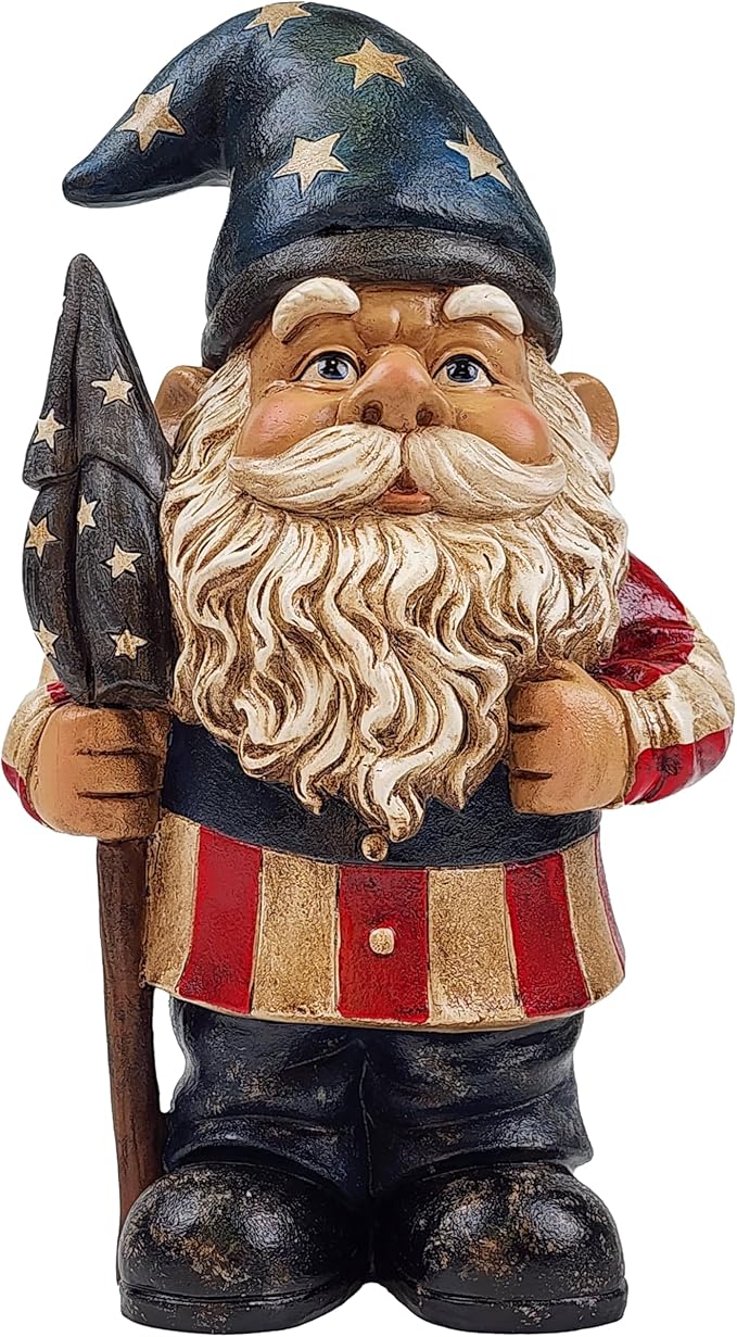Better Office Products Garden Gnome Statue, 12" Height, Handcrafted Waterproof, UV-Resistant Polyresin Lawn Patio Porch Ornament Decoration (Yankee Doodle Patriot)
