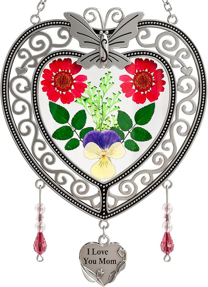 KY&BOSAM Heart Suncatcher-Stained Glass Panles I Love You Mom Sun catchers Hangings for Windows Wind Chime Ornament Mom Gifts - Gifts for Mother`s Day Valentine`s Day Birthday Christmas