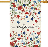 Baccessor Patriotic 4th of July House Flag 28x40 Inch Double Sided Burlap,Memorial Day Welcome American Red and Blue Flower Large Flag Summer Holiday Porch Patio Seasonal Outdoor Outside Decoration