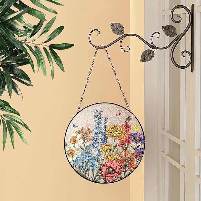 NAZENTI Personalized Stained Glass Window Hanging Suncatcher for Mother's Day, Custom Family Birth Flowers Glass Suncatcher, Gifts for Grandma, Personalized Mom's Garden Gift