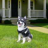 Husky Welcome Light with Solar Lantern & Double-Sided Sign, Sitting Black & White Husky Sculpture for Entry Shelf, Patio & Garden Edge