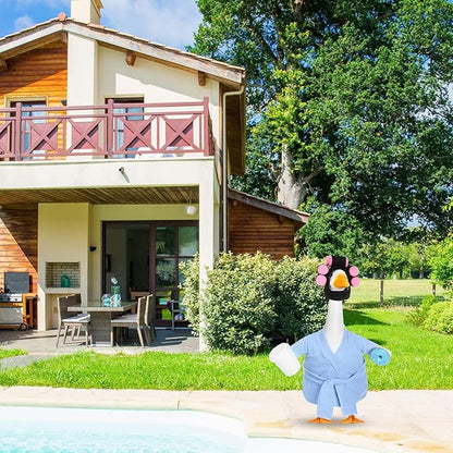 Shyyween Spring Porch Goose Outfits 23 Inch Lady Plastic Porch Goose Outfit Winter Pjs Light Blue Bathrobe Coffee Cup Curlers Cement Concrete Lawn Geese House Summer Statue Clothes