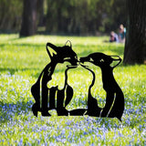 Adorable Fox Stake Decoration, Metal Yard Art Animal Stake Black Fox Silhouette Statues for Yard Lawn Outdoor Decorations (1PCS)