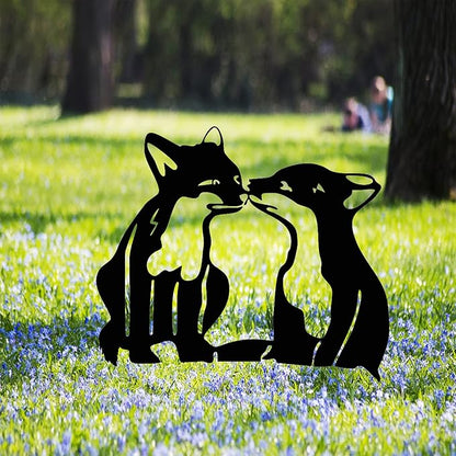 Adorable Fox Stake Decoration, Metal Yard Art Animal Stake Black Fox Silhouette Statues for Yard Lawn Outdoor Decorations (1PCS)