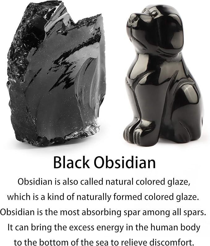 SMQ 2" Black Obsidian Crystal Dog Figurines Statue Hand Carved Gemstone Puppy Dog Decor Sculpture Reiki Healing Stones Ornament for Outdoor Home Office Decoration(Gift Box)